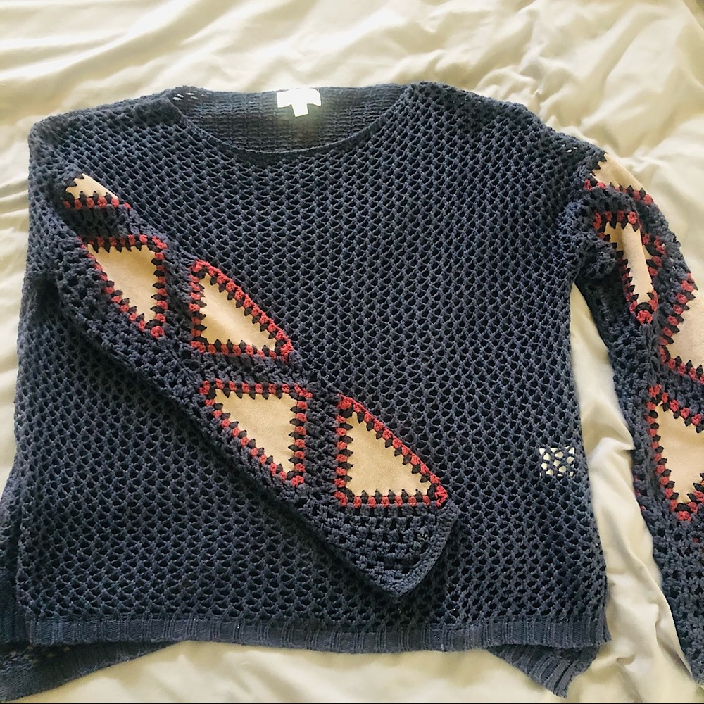 UMGEE mesh sweater with patchwork sleeve details